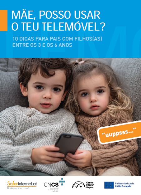 capa do recurso “Mãe, posso usar o teu telemóvel?”, com o objetivo de apoiar pais e educadores, com crianças dos 3 aos 6 anos,